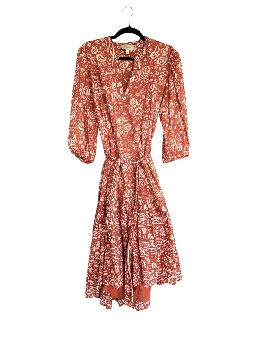 Cleobella Floral Boho Midi Dress Size Small Cotton Tie Waist India - Picture 3 of 7